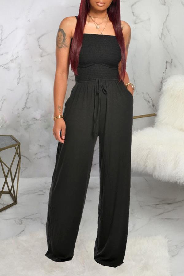Goosudu Fashion Strapless Smocked Drawstring Jumpsuit