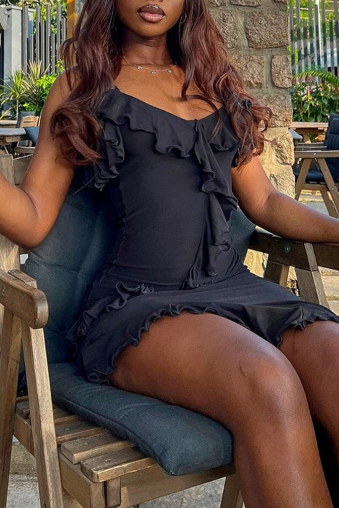 Goosudu Sexy Solid Backless Spaghetti Strap Sleeveless Dress Dresses