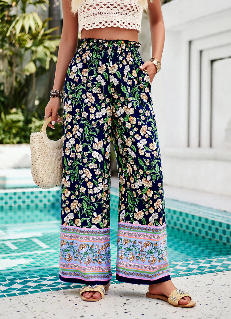 Goosudu Women's Ethnic Floral Pants 2024 Spring Summer Holiday Beach Vacation Casual Straight Pant