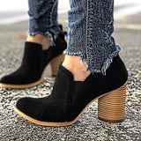 Goosudu Elegant Slip On Chunky Heel Ankle Boots