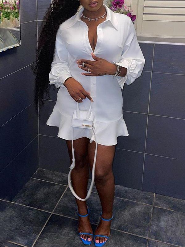 Goosudu Ruffle Shirt Dress