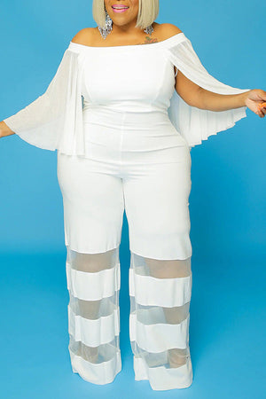 Goosudu Sexy Casual Polyester Mesh Splicing Temperament Straight Leg Jumpsuit