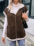 Goosudu Women's Fleece Vest Jacket Winter Lapel Zipper Warm Jacket Coat