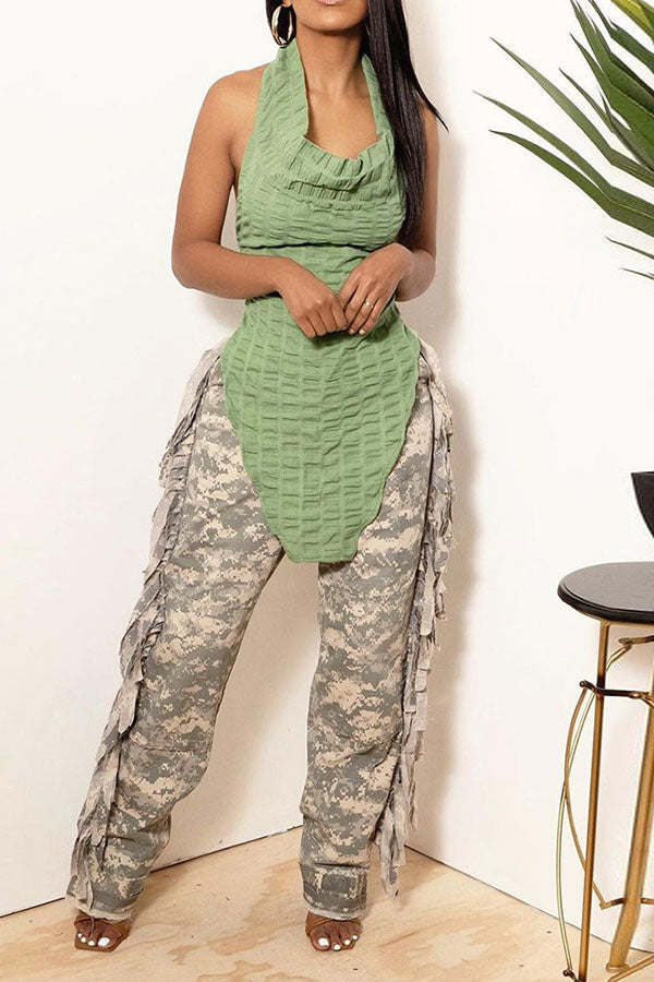 Goosudu Camouflage Punk Pocket Side Tassel Pants