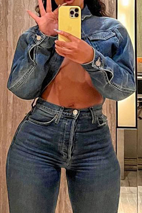 Goosudu Solid Color Smart Denim Coat