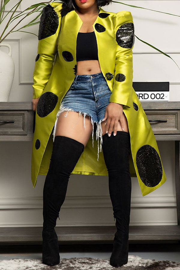 Goosudu Hit Color Polka Dot Sequined Smart Trench Coat