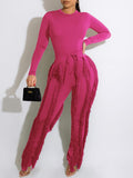 Goosudu Solid Bodysuit & Fringe Pants Set