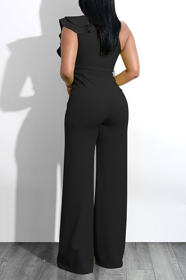Goosudu Casual Fashion Asymmetric Ruffle Jumpsuit