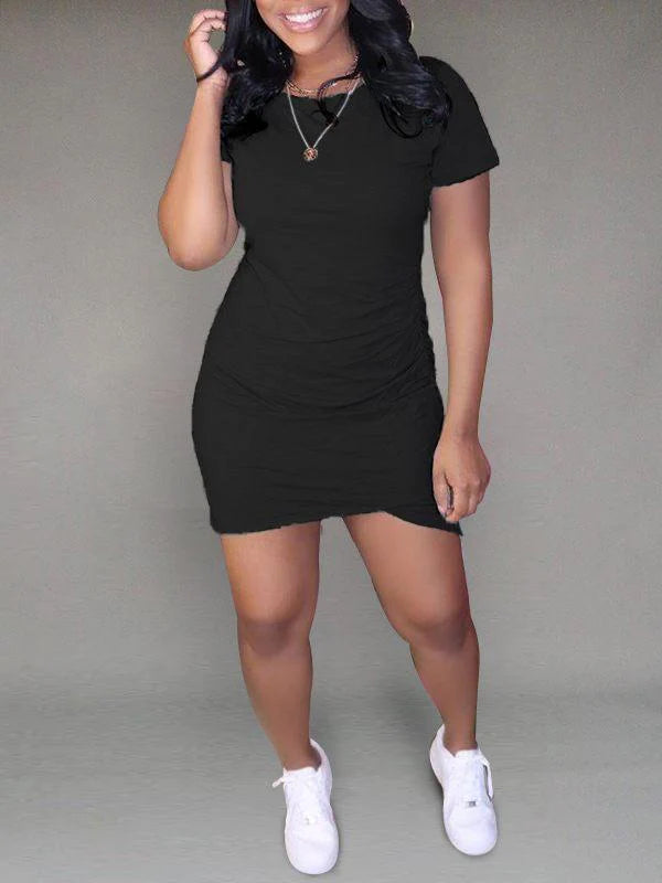 Goosudu Solid Asymmetric Tee Dress