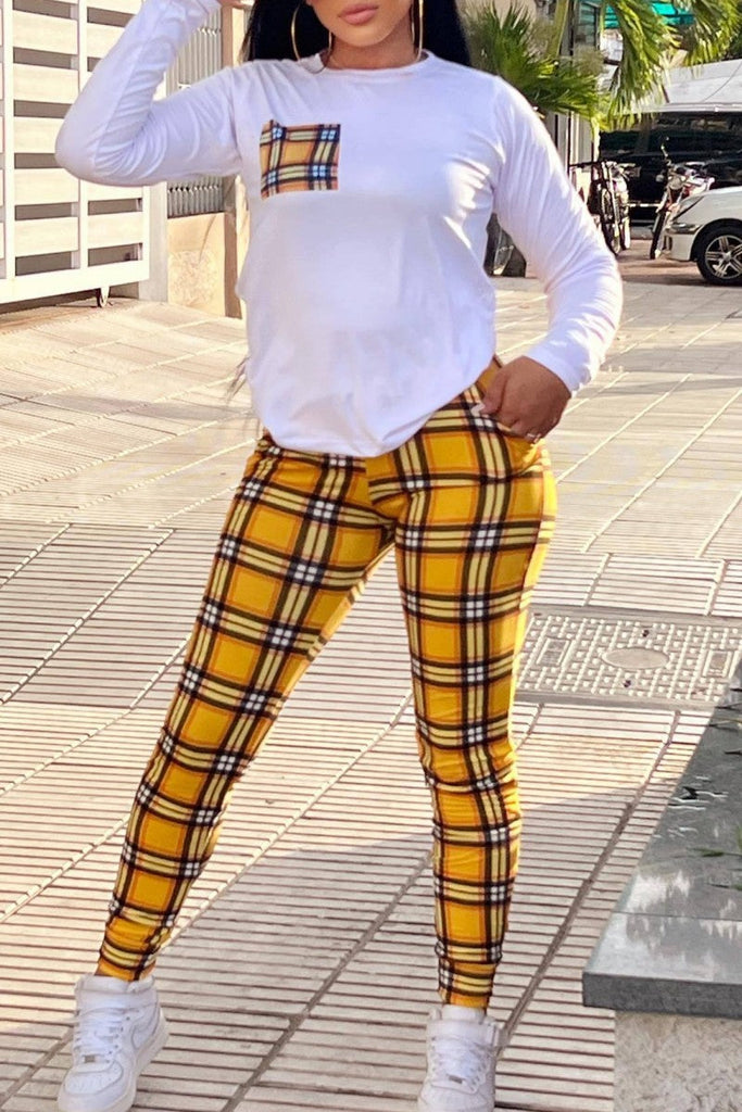 Goosudu Casual Print Patchwork O Neck Long Sleeve Two Pieces