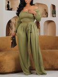 Goosudu Solid Boat-Neck Top & Tied Pants Set