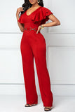 Goosudu Casual Fashion Layered Ruffle Sleeve V-Neck Jumpsuit