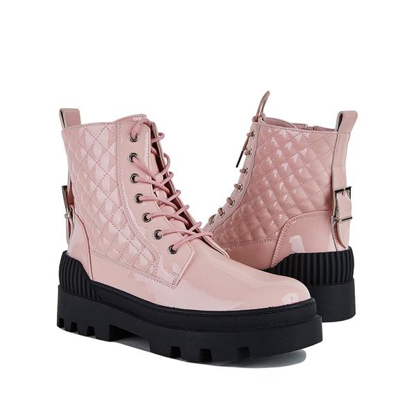 Goosudu Women Vintage Motorcycle Mid Heel Platform Boots