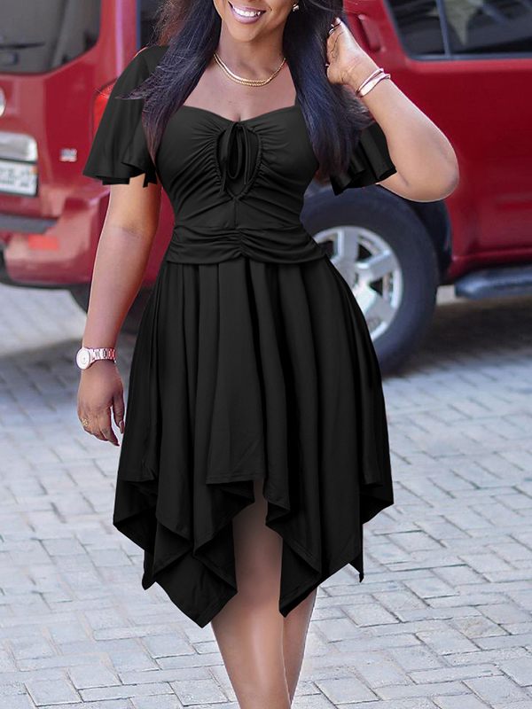 Goosudu Solid Asymmetric Ruched Dress