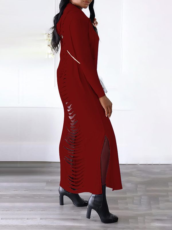 Goosudu Ripped-Back Slit Hoodie Dress