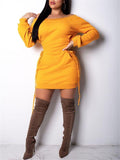 Goosudu Off Shoulder Lace-Up Sweatshirt Dress (4 Colors)