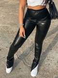 Goosudu Slit Faux-Leather Pants