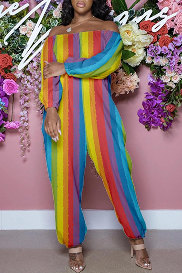 Goosudu Sexy Printed Long Sleeved Off Shoulder Jumpsuit