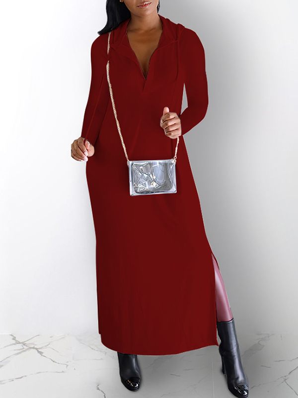 Goosudu Ripped-Back Slit Hoodie Dress