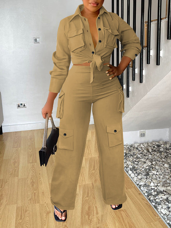 Goosudu Cargo Shirt & Wide-Leg Pants Set