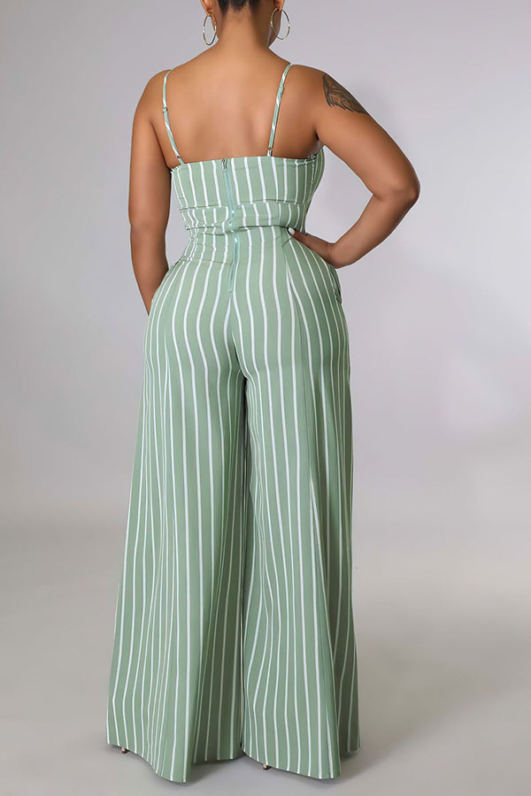 Goosudu Striped Casual Sling Wide-Leg Jumpsuit