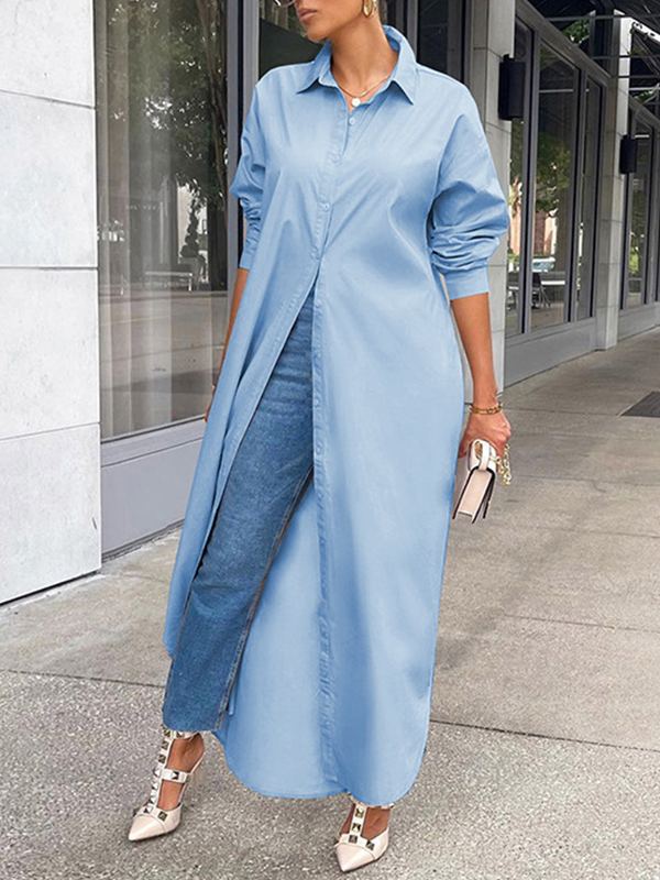 Goosudu Solid Slit Shirt Dress