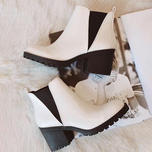 Goosudu Patent Leather Slip-On Ankle Boots