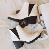 Goosudu Patent Leather Slip-On Ankle Boots