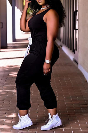 Goosudu Casual Solid Sleeveless Drawstring Jumpsuit
