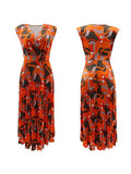 Goosudu Printed V-Neck Pleated Dress