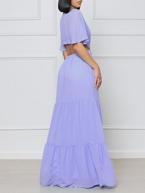 Goosudu V-Neck Cutout Maxi Dress