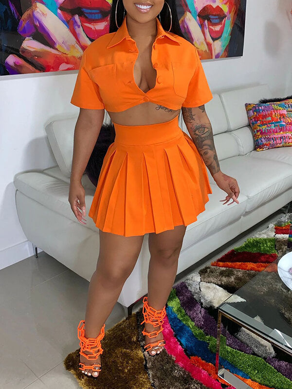 Goosudu Solid Shirt & Pleated Skirt Set