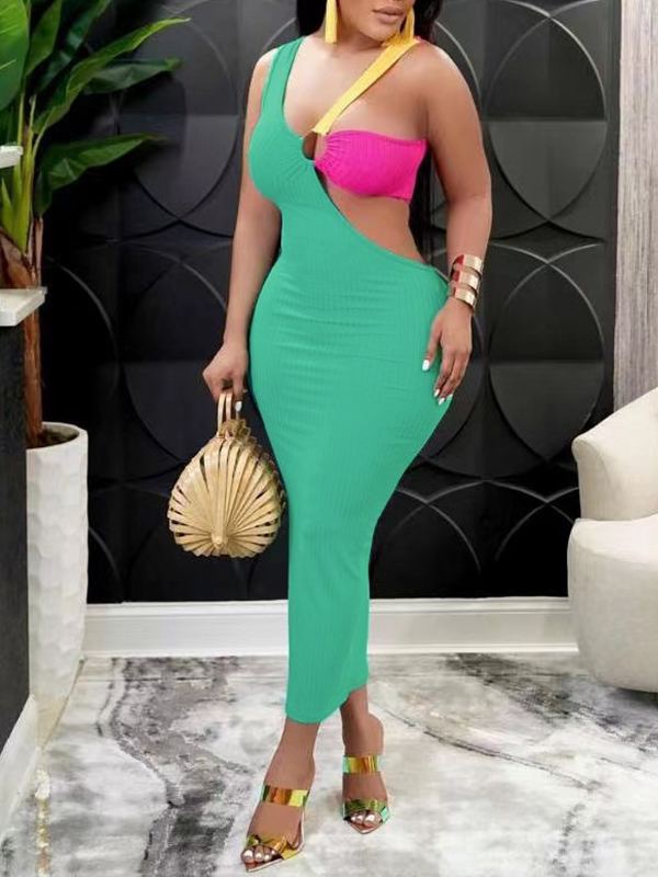 Goosudu Three-Tone Ribbed Dress