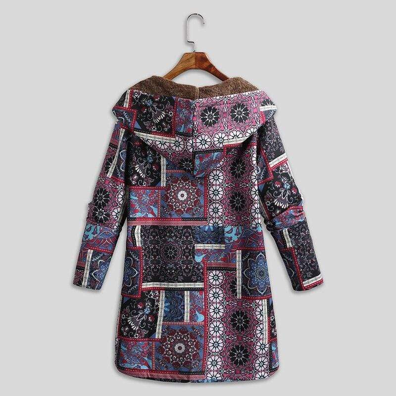 Goosudu Women's Fall Winter Ethnic Floral Coat Fleece Warm Hoode Jacket Coat