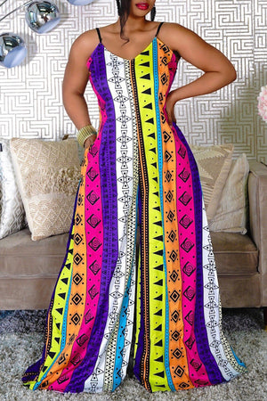 Goosudu Romantic Print Sleeveless Sling Wide-Leg Jumpsuits