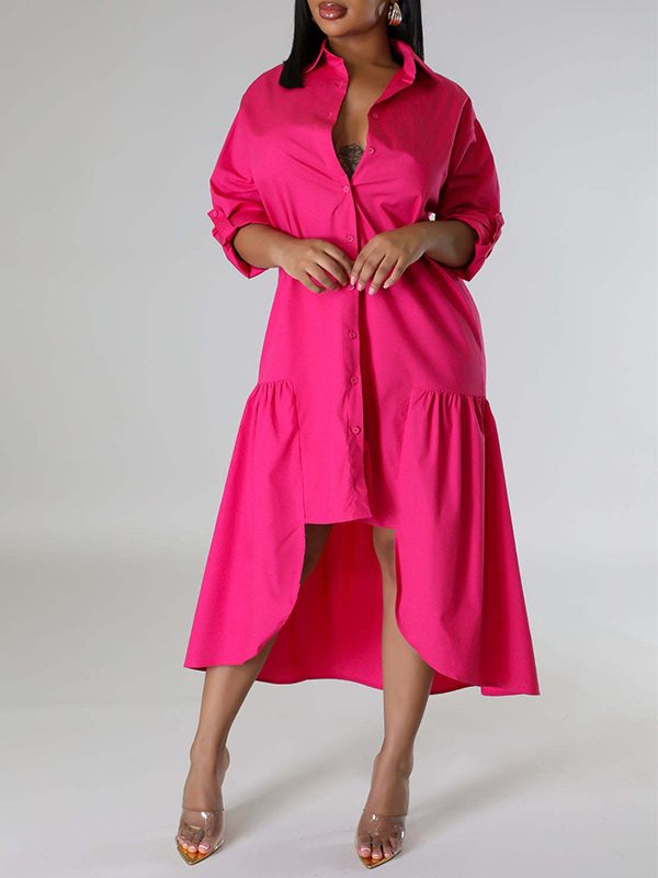 Goosudu Solid Asymmetric Shirt Dress