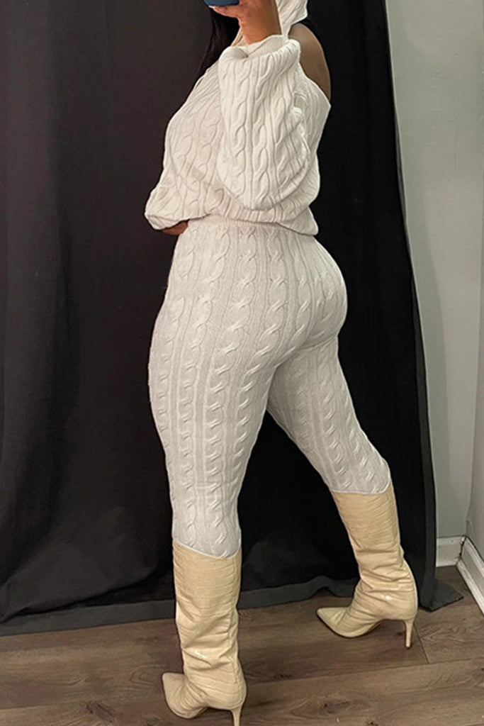 Goosudu Sweet Solid Patchwork Hooded Collar Long Sleeve Two Pieces