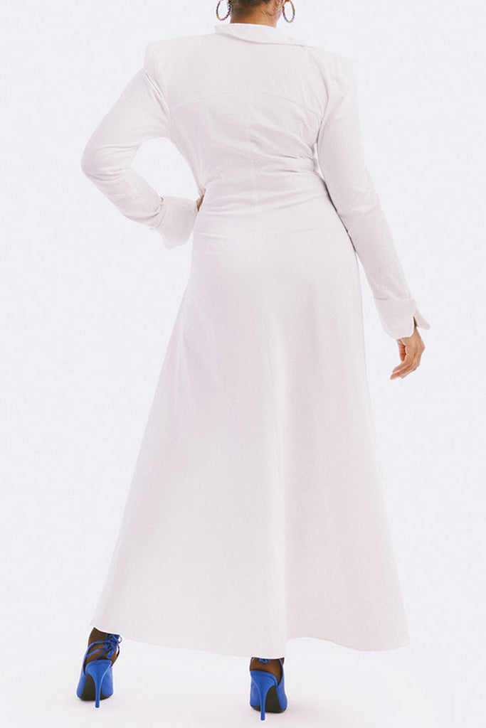 Goosudu Sexy Casual Solid High Opening Fold Shirt Collar High Waist Tops