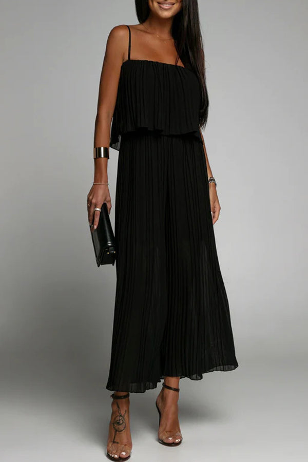 Goosudu Sleek Loose Pleated Ruffled Wrap-chest Sling Jumpsuit