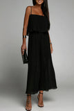 Goosudu Sleek Loose Pleated Ruffled Wrap-chest Sling Jumpsuit
