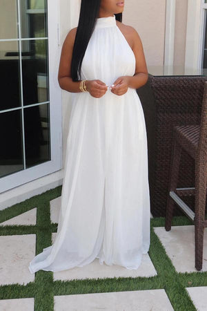 Goosudu Fashion Halter Open-back Wide Leg Chiffon Jumpsuit