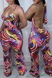 Goosudu Fashion Sleeveless Suspenders Painted Printed Backless Long Jumpsuit With Bandana