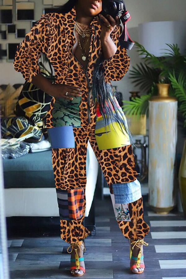 Goosudu Fashion Patchwork Zipper Plus Size Jumpsuit