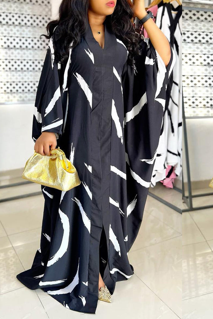 Goosudu Casual Sweet Daily Mixed Printing Printing Contrast V Neck Dresses