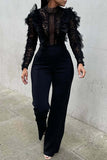 Goosudu Fashion Sexy solid Color Lace Fringed See-Through Jumpsuit