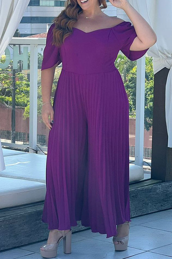 Goosudu Fashionable Temperament Loose Big V-Neck Pleated Wide-Leg Jumpsuit