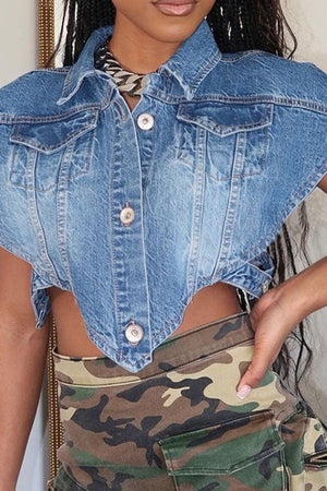 Goosudu Blue Heart-shaped Unique Denim Jacket