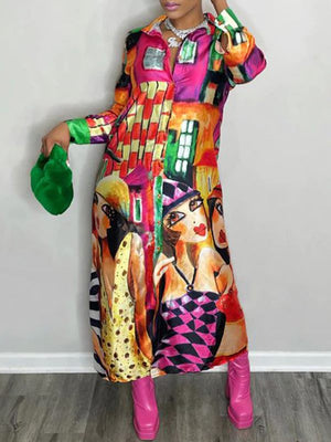 Goosudu Printed Side-Slit Shirt Dress