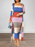 Goosudu Colorblock Ribbed Dress & Cardigan Set