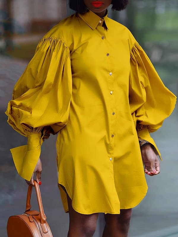 Goosudu Puff Sleeve Shirt Dress